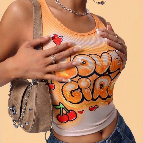 ICON Women's Summer Cartoon Letter Printed Slim Fit Tank Top - Picture 1 of 4